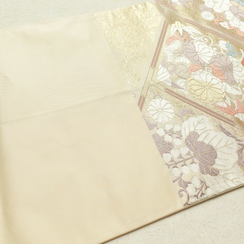 袋帯 六通柄 天井絵花鳥文 フォーマル用 正絹 古典柄 ベージュ_画像23