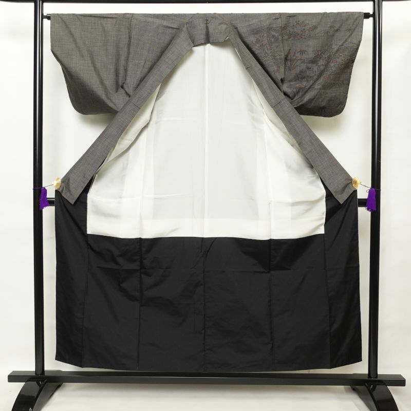 紬 付下げ風 正絹 風景柄 菖蒲 袷仕立て 茶_画像3