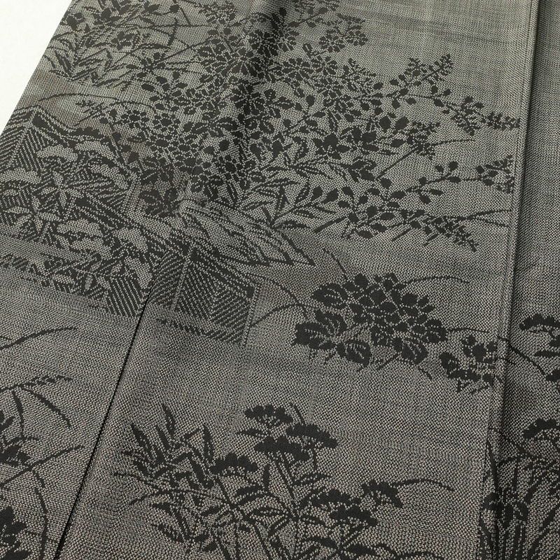 紬 付下げ風 正絹 風景柄 菖蒲 袷仕立て 茶_画像5