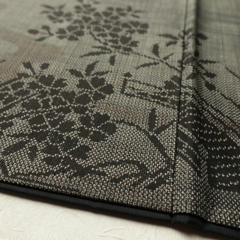 紬 付下げ風 正絹 風景柄 菖蒲 袷仕立て 茶_画像11