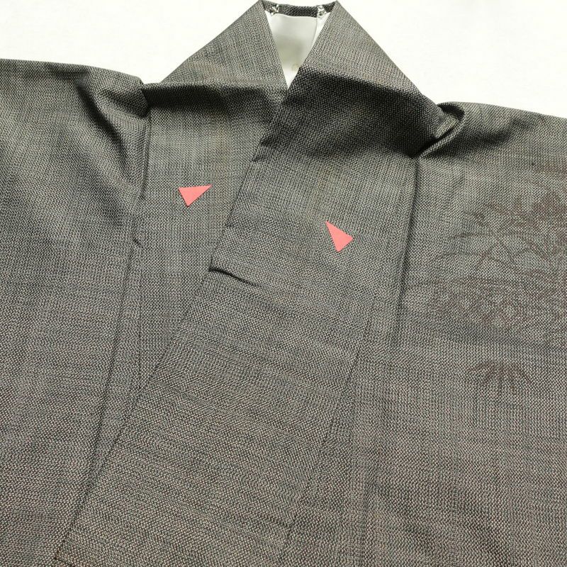 紬 付下げ風 正絹 風景柄 菖蒲 袷仕立て 茶_画像22