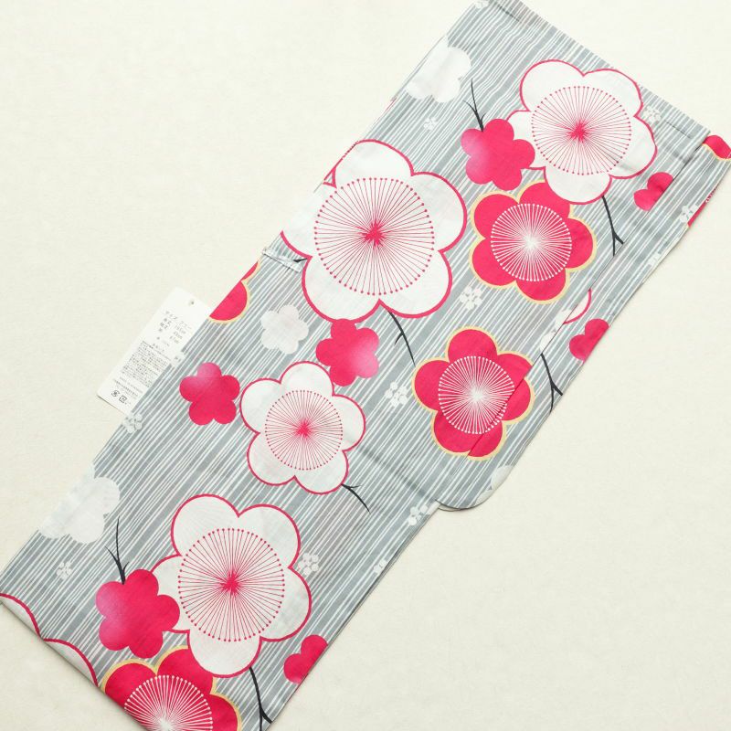 新品 浴衣 女性用 綿 梅グレー_画像2