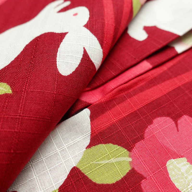 新品 浴衣 女性用 綿 椿うさぎ臙脂_画像5