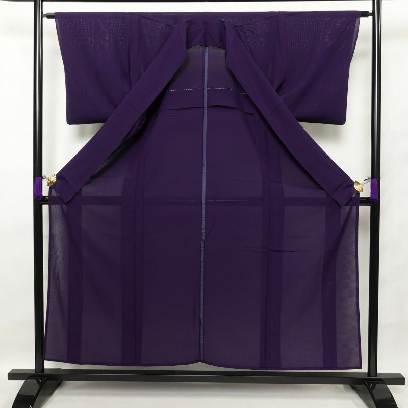 盛夏 絽 色無地 正絹 良品 一つ紋付き 背伏せ付き 無地 単衣仕立て 紫・藤色_画像3