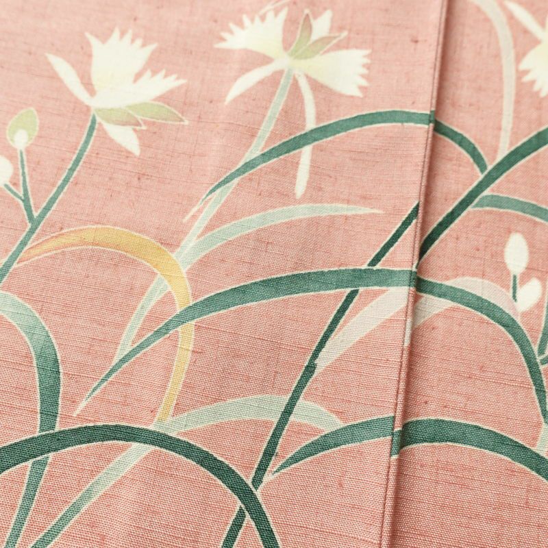 単衣 本加賀友禅 畠山登 付下げ 紬地 落款入り 正絹 花柄 単衣仕立て ピンク_画像6