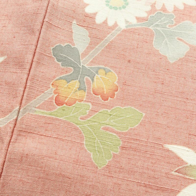 単衣 本加賀友禅 畠山登 付下げ 紬地 落款入り 正絹 花柄 単衣仕立て ピンク_画像18