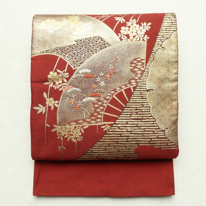 袋帯 太鼓柄 フォーマル用 金彩 刺繍 正絹 古典柄 赤・朱 | 太鼓柄