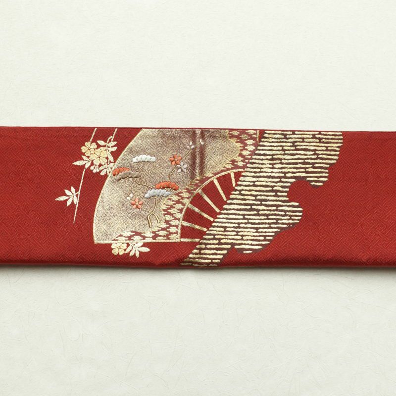 袋帯 太鼓柄 フォーマル用 金彩 刺繍 正絹 古典柄 赤・朱_画像19