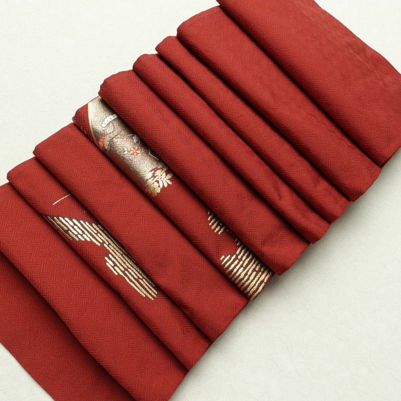 袋帯 太鼓柄 フォーマル用 金彩 刺繍 正絹 古典柄 赤・朱_画像25