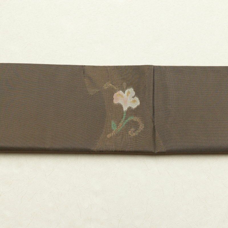 袋帯 太鼓柄 一般用 正絹 花柄 モダン 茶_画像23
