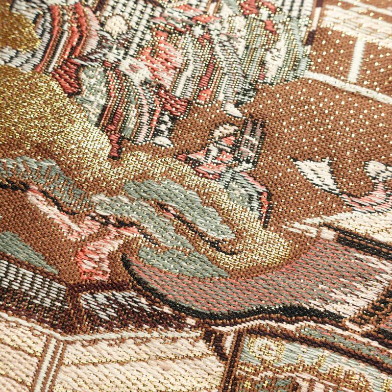 袋帯 全通柄 フォーマル用 正絹 人物・動物柄 金・銀_画像4