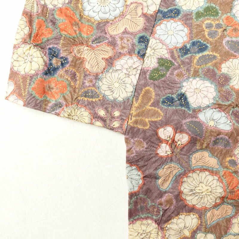 小紋 美品 絞り 総柄 正絹 金彩 花柄 袷仕立て 紫・藤色_画像15