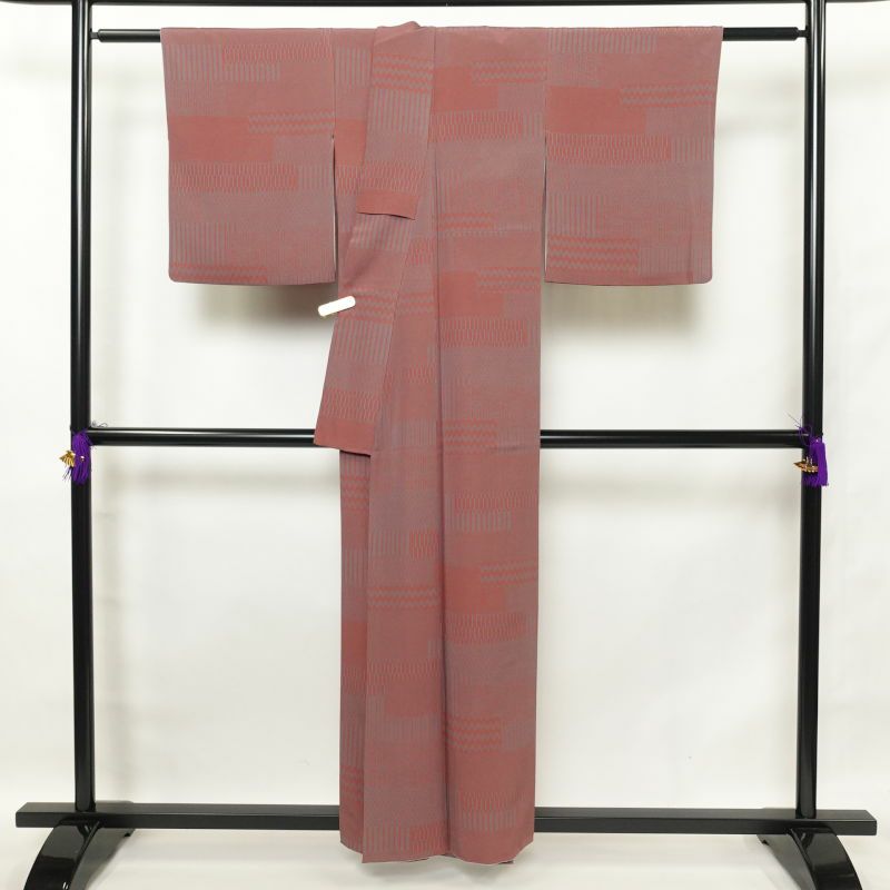 小紋 美品 正絹 幾何学柄・抽象柄 袷仕立て 小豆・エンジ_画像2