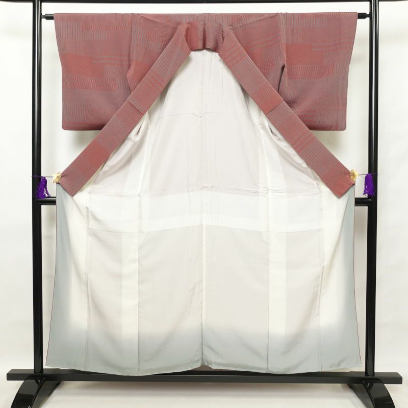 小紋 美品 正絹 幾何学柄・抽象柄 袷仕立て 小豆・エンジ_画像3