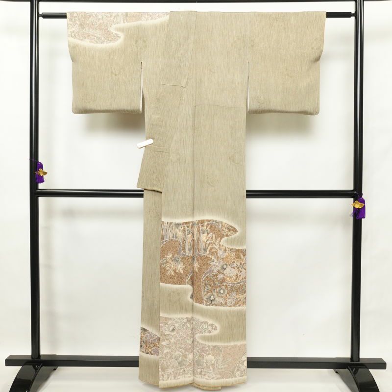 訪問着 一つ紋付き 縮緬 正絹 古典柄 袷仕立て 緑・うぐいす色_画像2