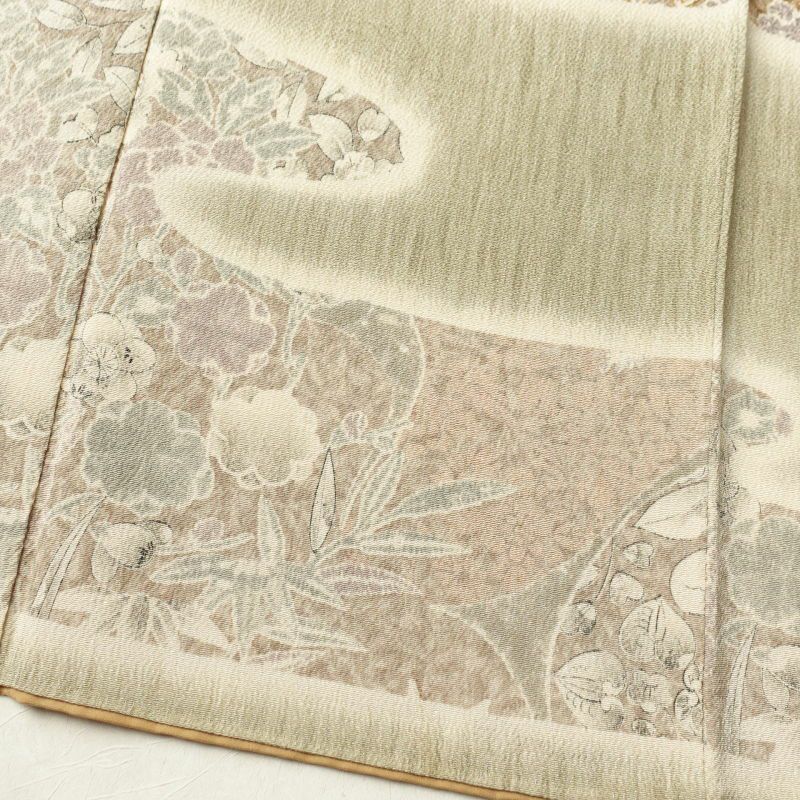 訪問着 一つ紋付き 縮緬 正絹 古典柄 袷仕立て 緑・うぐいす色_画像5