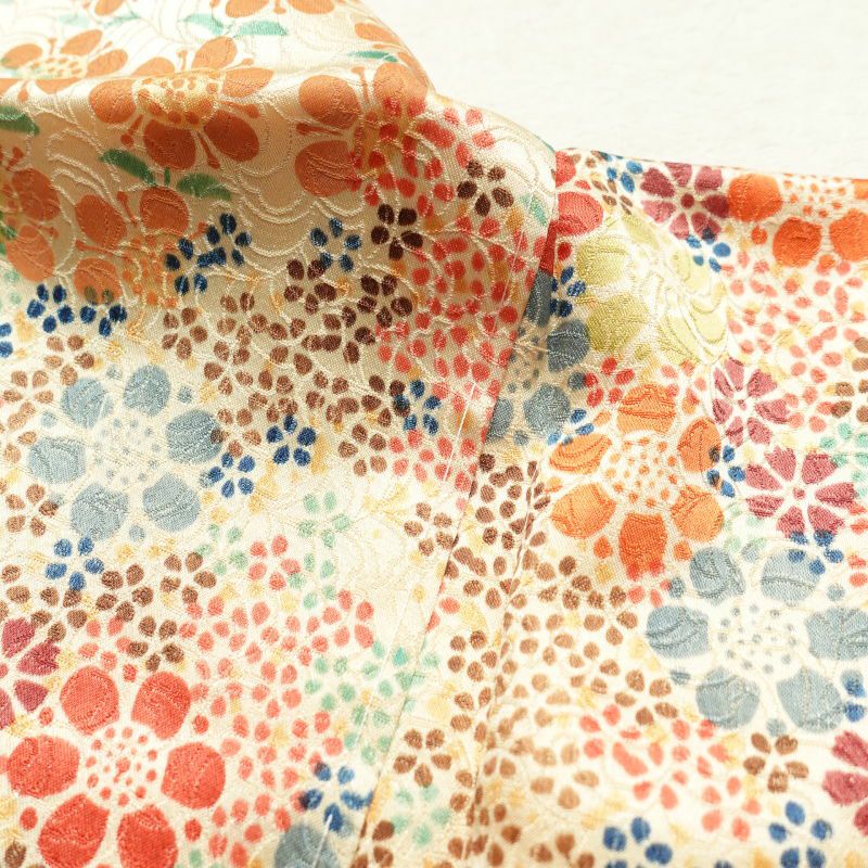小紋 仕付け糸付き 総柄 正絹 花柄 袷仕立て ベージュ_画像22