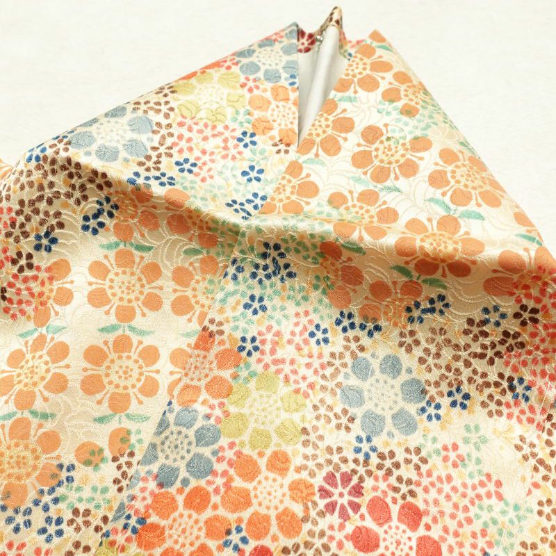 小紋 仕付け糸付き 総柄 正絹 花柄 袷仕立て ベージュ_画像23