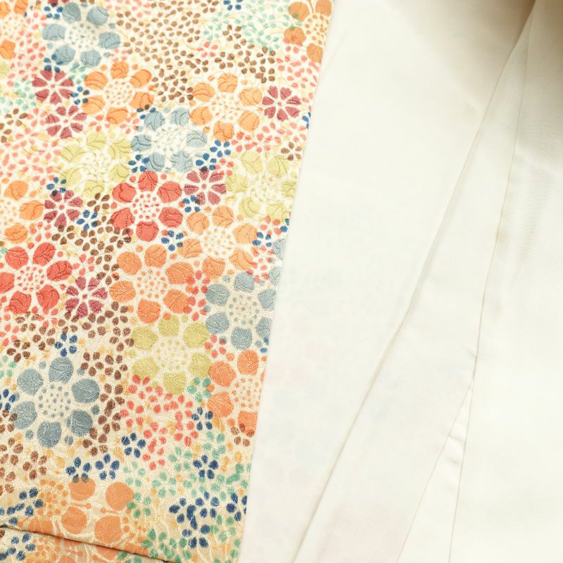 小紋 仕付け糸付き 総柄 正絹 花柄 袷仕立て ベージュ_画像24