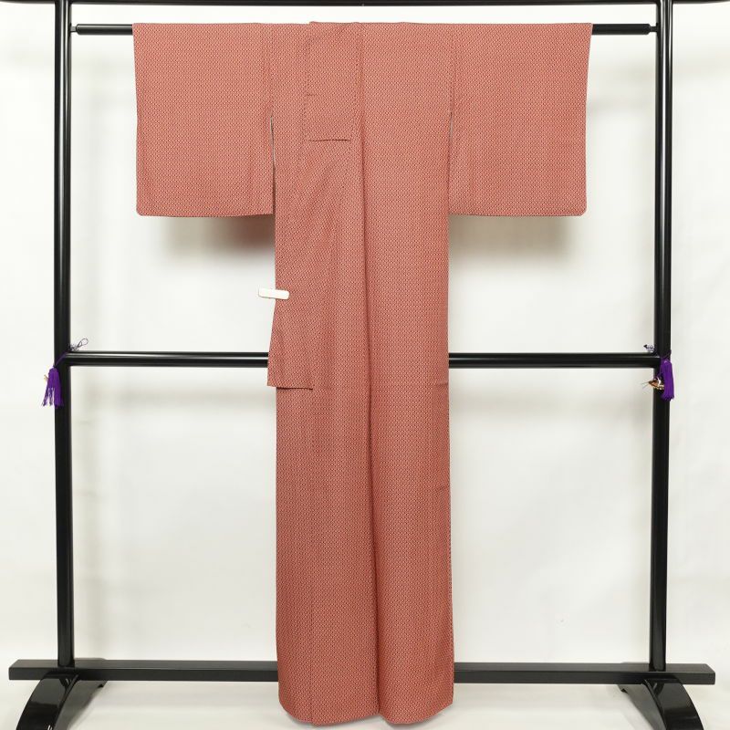 小紋 良品 着物 総柄 正絹 モダン風 古典柄 袷仕立て 橙_画像2