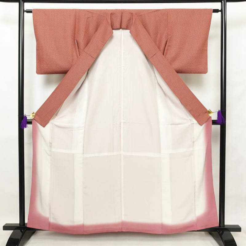 小紋 良品 着物 総柄 正絹 モダン風 古典柄 袷仕立て 橙_画像3