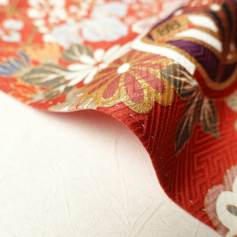 振袖 綸子 正絹 箔 金彩 古典柄 袷仕立て クリーム_画像13