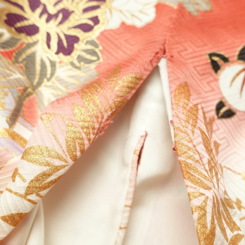 振袖 綸子 正絹 箔 金彩 古典柄 袷仕立て クリーム_画像28