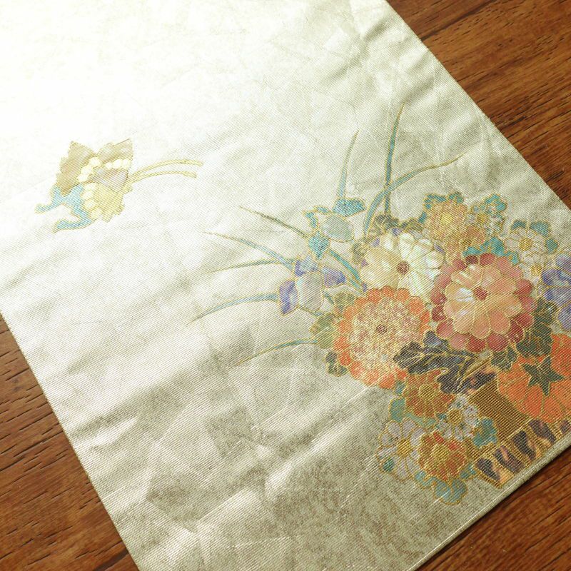袋帯 手織螺鈿裁金箔 六通柄 良品 フォーマル用 正絹 花柄 金・銀_画像18