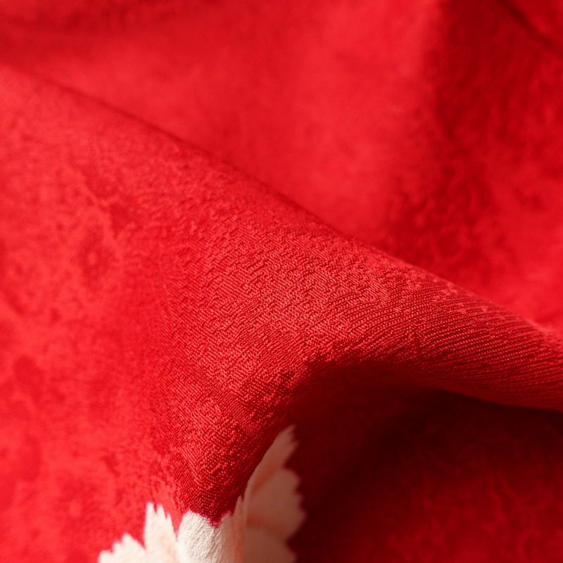 振袖 良品 綸子 正絹 刺繍 ラメ糸 金彩 花柄 袷仕立て 赤・朱_画像36