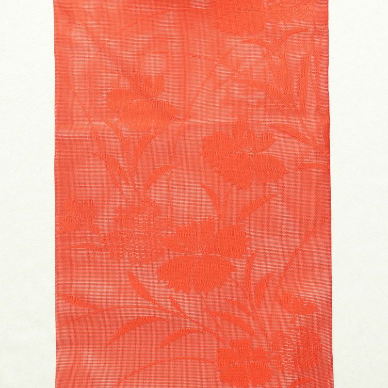 絽 名古屋帯 全通柄 良品 夏用 正絹 花柄 名古屋仕立て 赤・朱_画像8