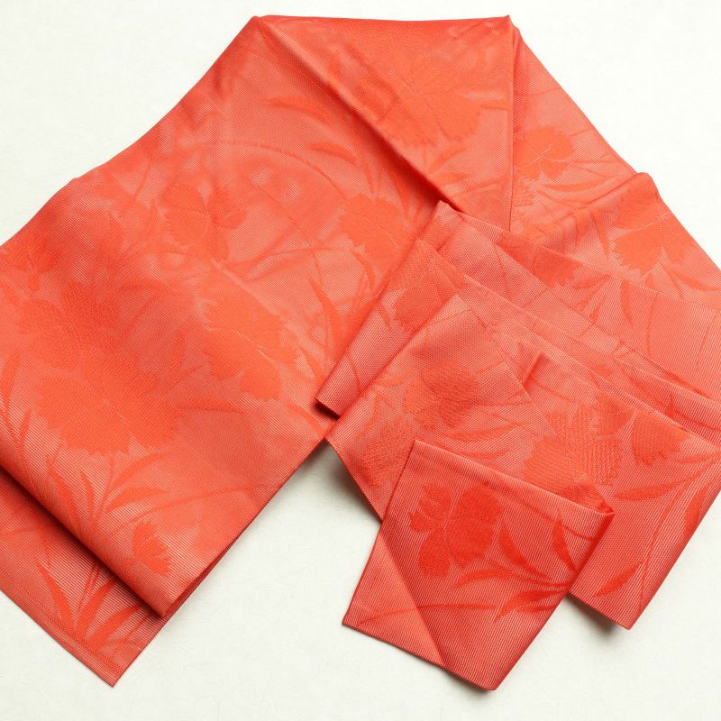 絽 名古屋帯 全通柄 良品 夏用 正絹 花柄 名古屋仕立て 赤・朱_画像18