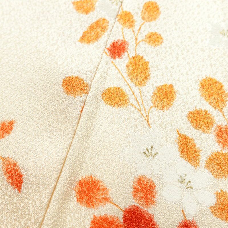 小紋 総柄 混紡 木の葉・植物柄 袷仕立て クリーム_画像6