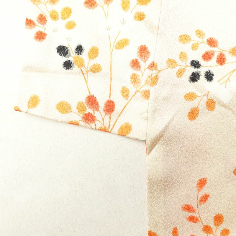 小紋 総柄 混紡 木の葉・植物柄 袷仕立て クリーム_画像14