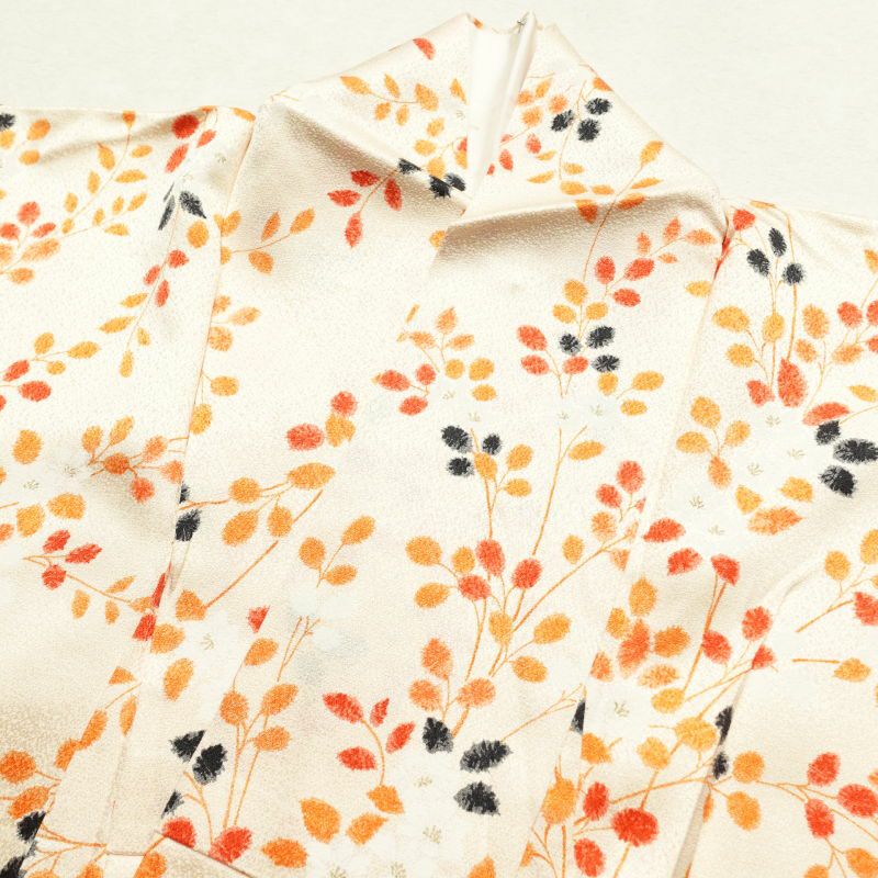 小紋 総柄 混紡 木の葉・植物柄 袷仕立て クリーム_画像21
