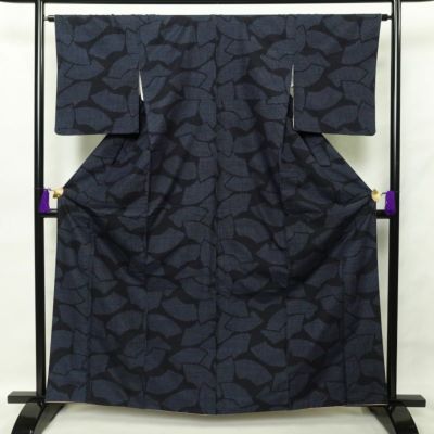 結城紬 証紙あり はたおり娘 正絹 紬 身丈162.5cm 裄丈65cm 幾何学柄・抽象柄 袷仕立て 青・紺