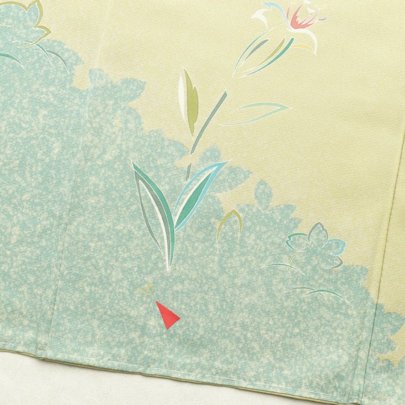 訪問着 しつけ糸付き 正絹 木の葉・植物柄 袷仕立て 緑・うぐいす色_画像18