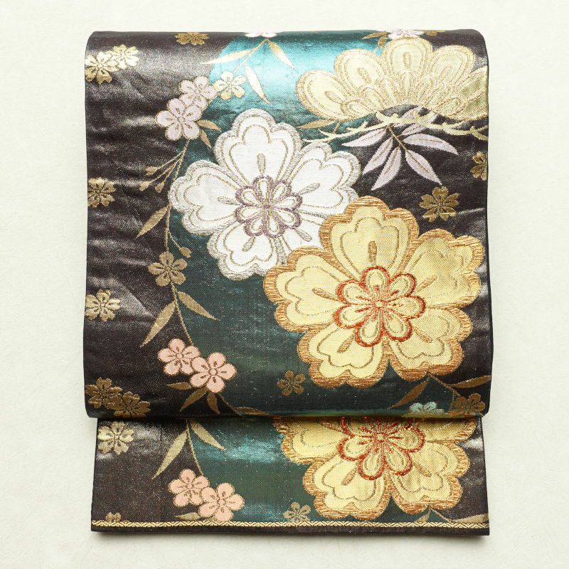 袋帯 六通柄 振袖用 正絹 花柄 桜 松 紫・藤色_画像1
