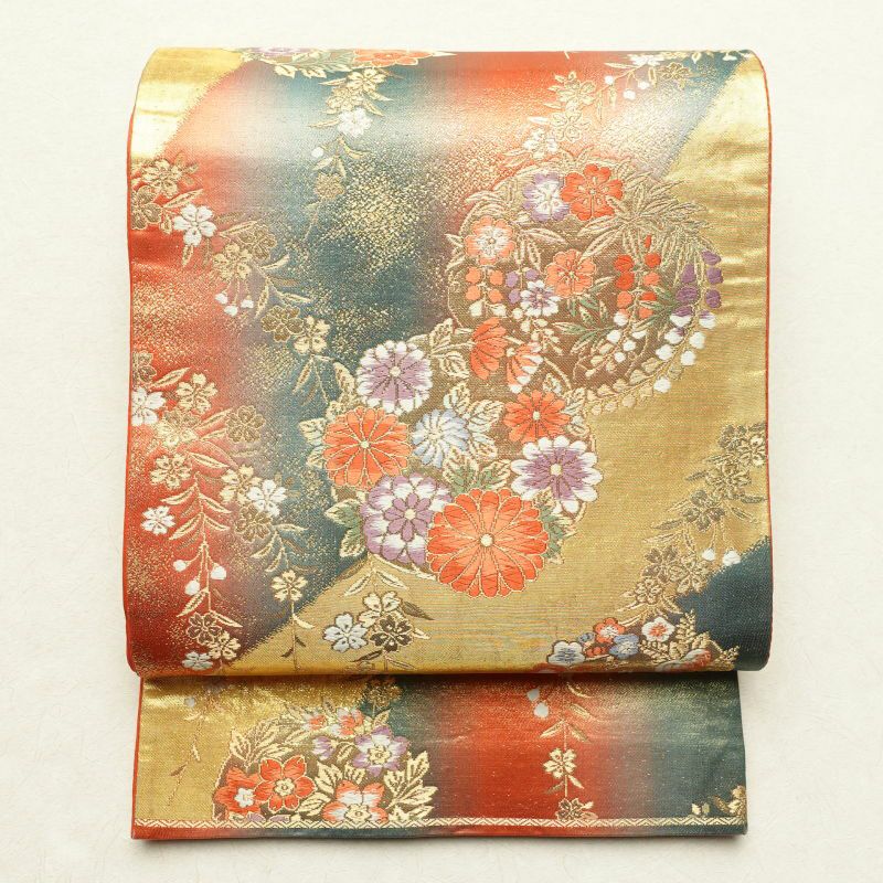 袋帯 六通柄 良品 フォーマル用 金糸 正絹 花柄 多色使い_画像1