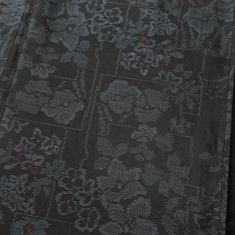 紬 良品 正絹 花柄 袷仕立て 黒地 青・紺 大きいサイズ_画像6