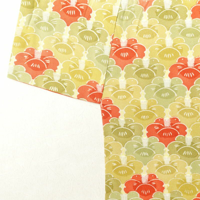 小紋 縮緬 付下小紋 正絹 花柄 袷仕立て 緑・うぐいす色_画像14