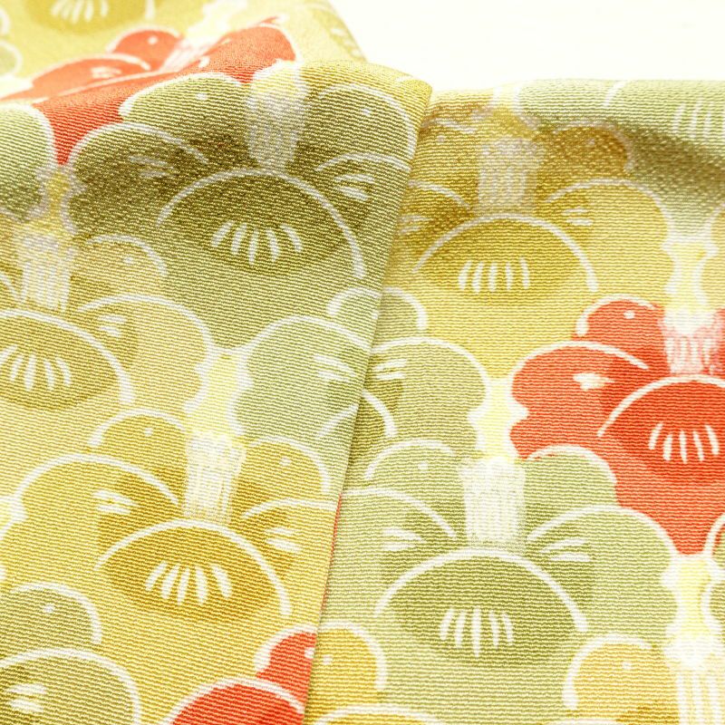 小紋 縮緬 付下小紋 正絹 花柄 袷仕立て 緑・うぐいす色_画像24