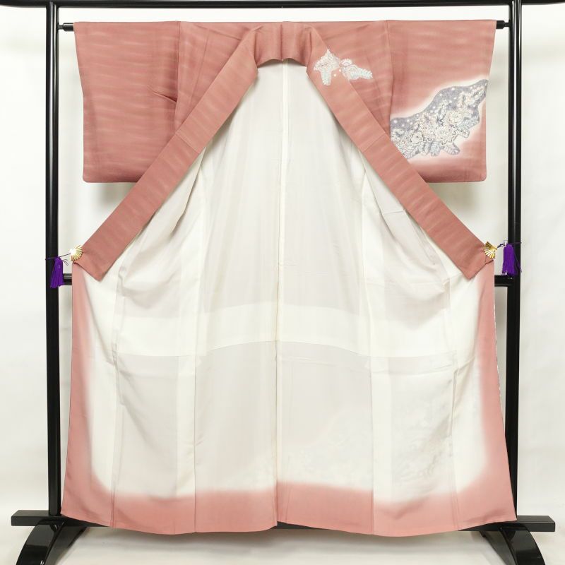 訪問着 銀駒刺繍 一つ紋付き 正絹 花柄 袷仕立て ピンク_画像3