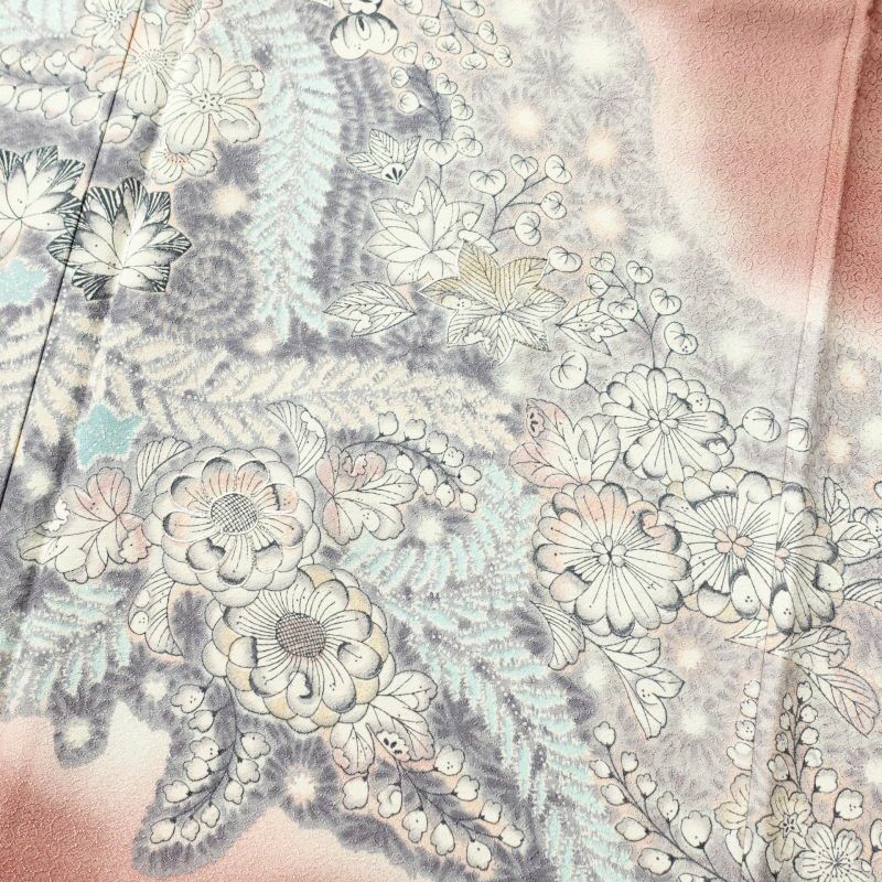 訪問着 銀駒刺繍 一つ紋付き 正絹 花柄 袷仕立て ピンク_画像6