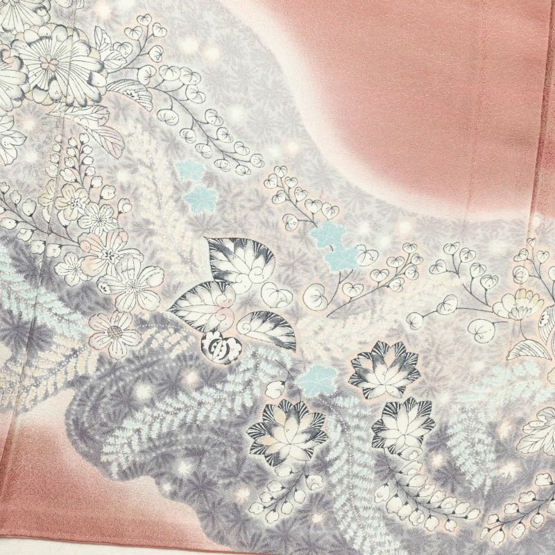 訪問着 銀駒刺繍 一つ紋付き 正絹 花柄 袷仕立て ピンク_画像17