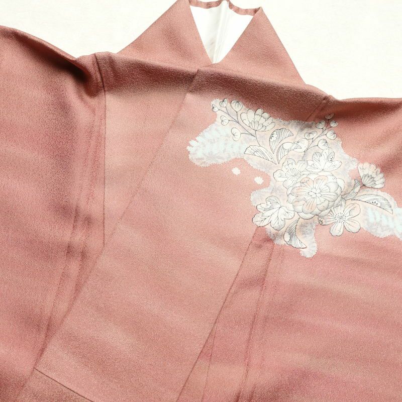 訪問着 銀駒刺繍 一つ紋付き 正絹 花柄 袷仕立て ピンク_画像27