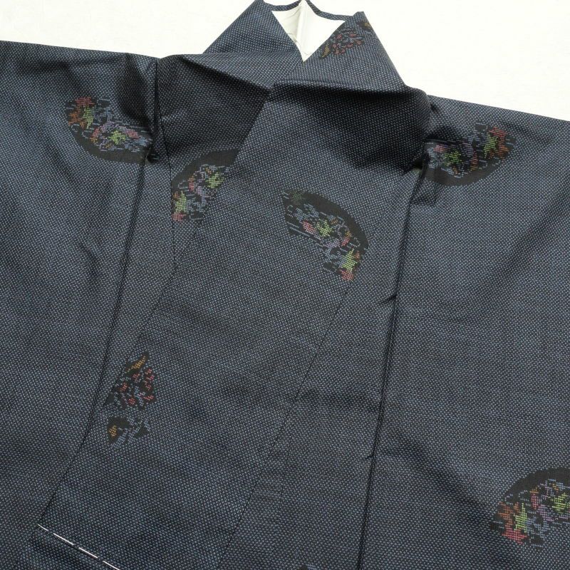 紬 良品 しつけ糸付き 正絹 古典柄 袷仕立て 青・紺_画像20