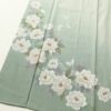 付け下げ 美品 紬地 しつけ糸付き 銀彩 正絹 花柄 袷仕立て 緑・うぐいす色_画像4