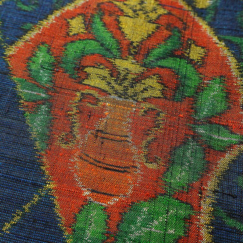 本真綿紬 紬 美品 証紙あり しつけ糸付き 正絹 幾何学柄・抽象柄 袷仕立て 青・紺_画像7