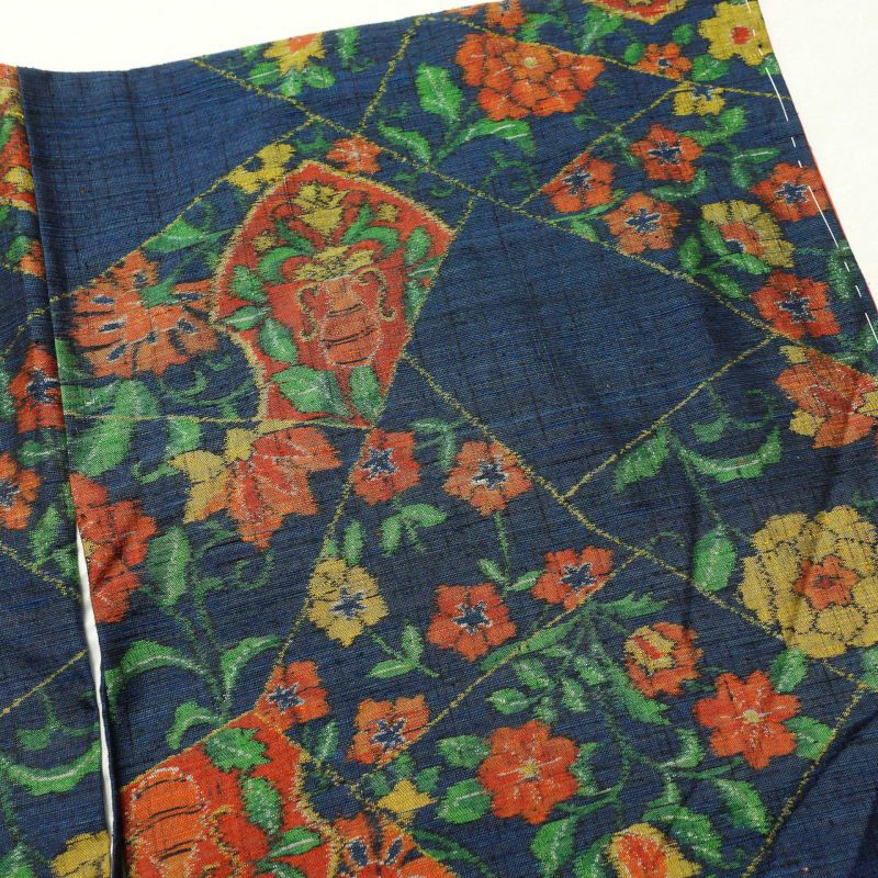 本真綿紬 紬 美品 証紙あり しつけ糸付き 正絹 幾何学柄・抽象柄 袷仕立て 青・紺_画像15