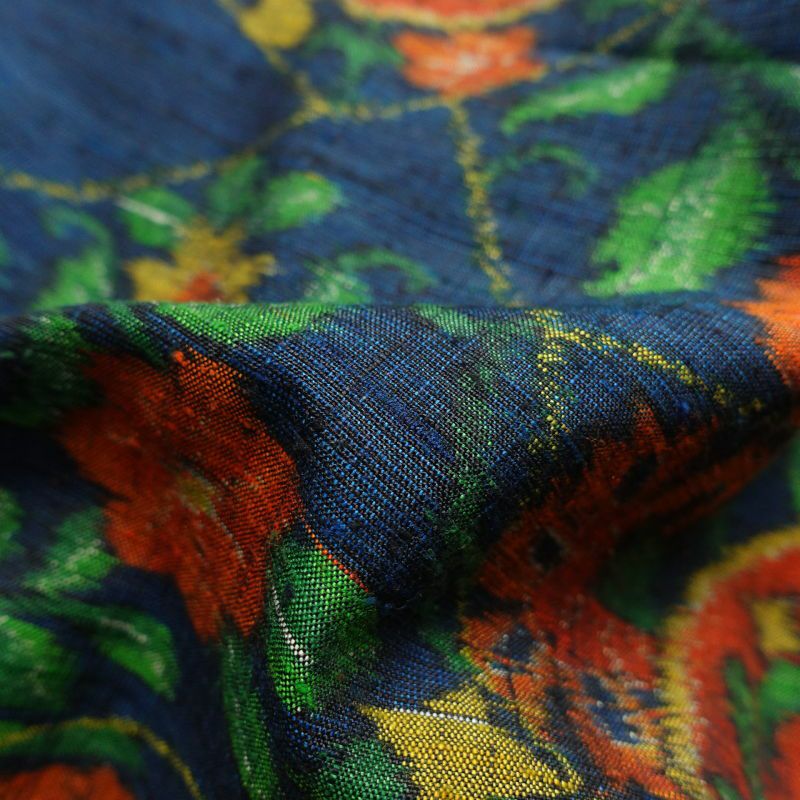 本真綿紬 紬 美品 証紙あり しつけ糸付き 正絹 幾何学柄・抽象柄 袷仕立て 青・紺_画像29